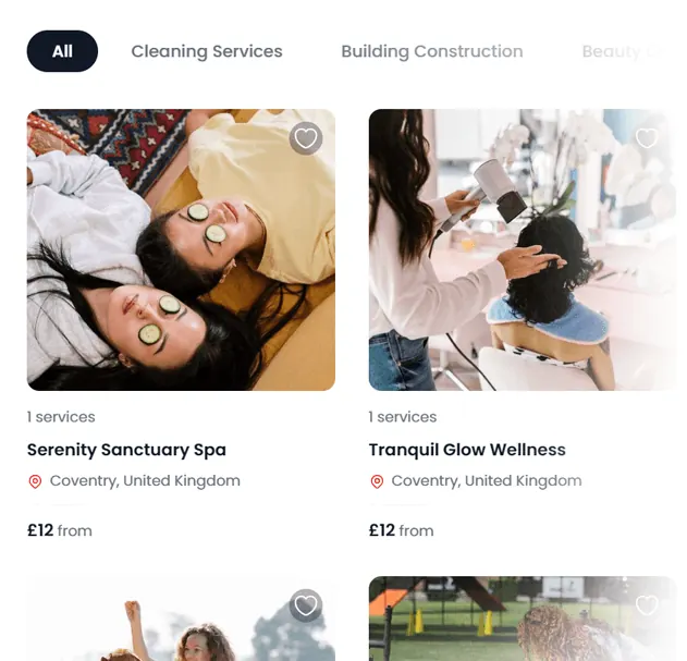 Kesari search results: business cards with photo, location and starting price